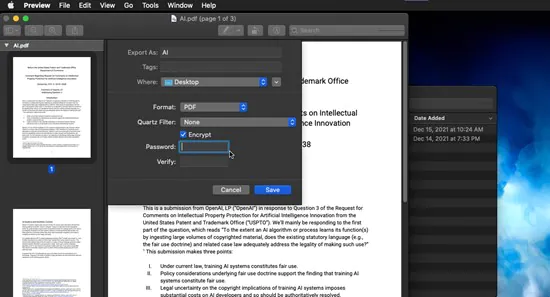 set password protection in pdf using preview on mac
