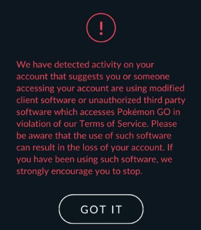 spoofing location in pokemon go might lead to getting banned