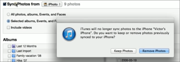 remove synced photos in itunes