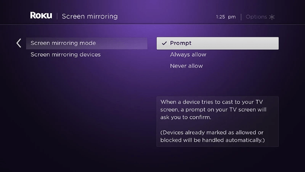 screen mirroring settings in roku tv