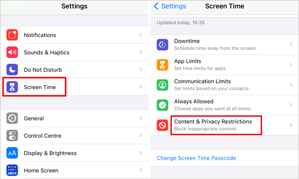 find content & privacy restrictions settings in screen time