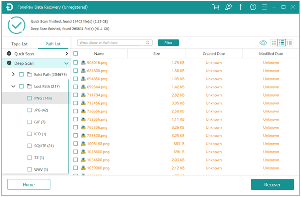 select the files to recover