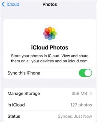 turn off icloud photos on iphone/ipad