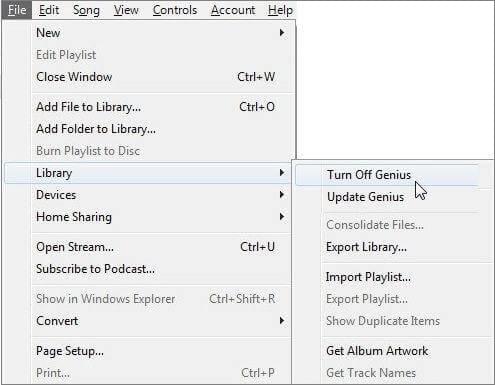 select library and choose turn off genius
