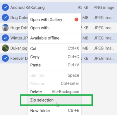 compress files on chromebook