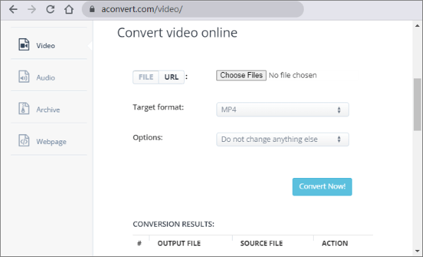 how to change a video file type with aconvert