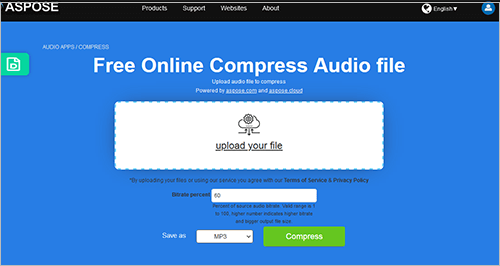 reduce audio file size with aspose