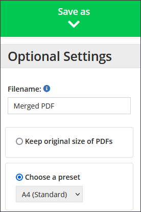 click save as to customize destination and merging settings