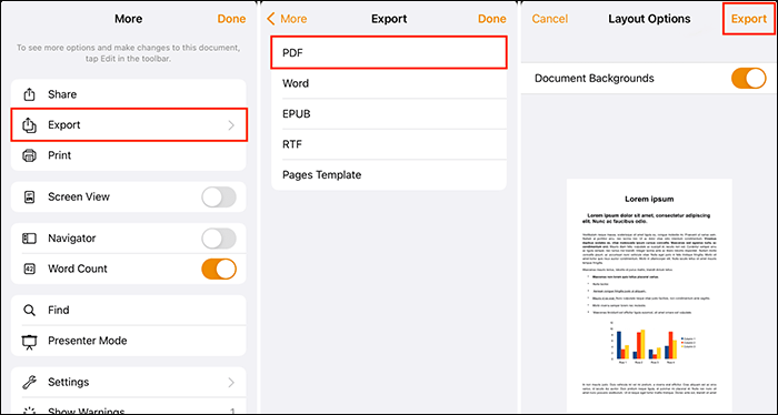 how to convert word to pdf on iphone using pages mobile app