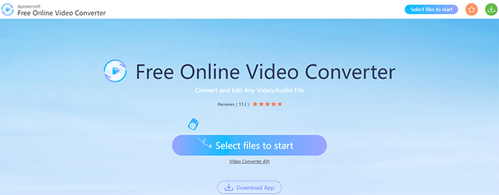 home page of free online video converter