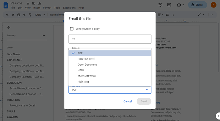 automatically email a google doc in pdf