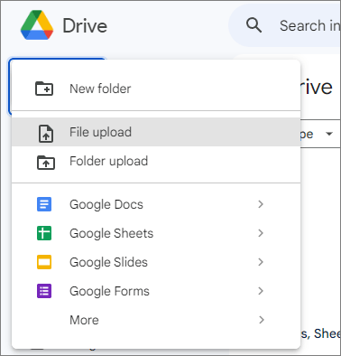 select file upload from the drop-down menu