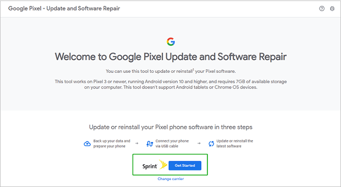 go to the pixel repair website and choose get started