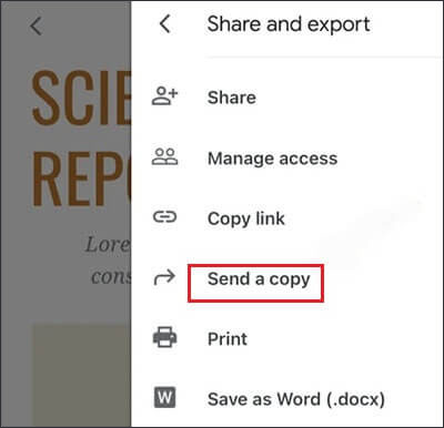 how to save google doc as pdf on iphone using send a copy option