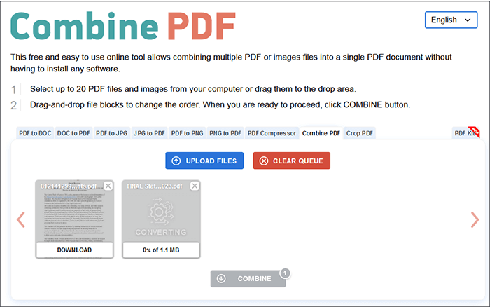 how to combine 2 pdfs with combine pdf