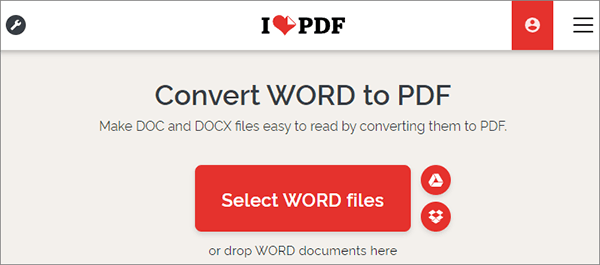 visit ilovepdf's official site and select word to pdf
