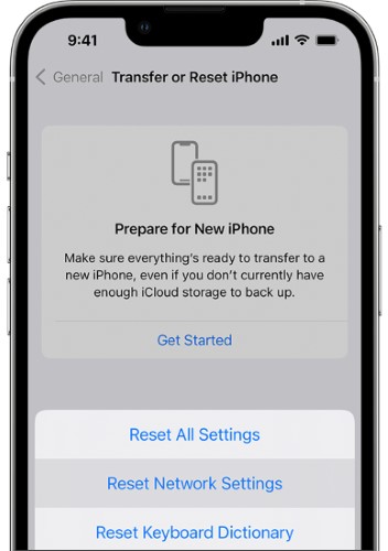 reset network settings to fix iphone missing contacts