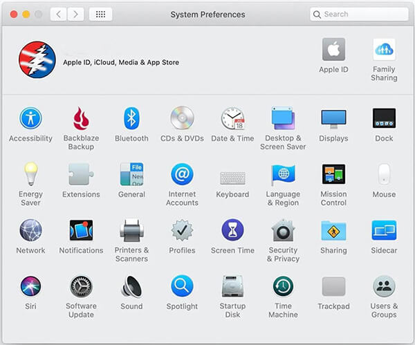 click the system preferences button