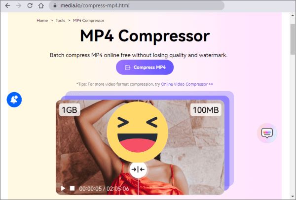 compress mp4 free using media io