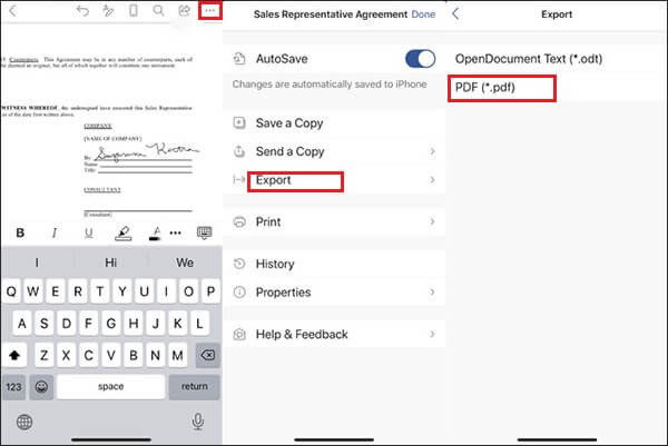 how to convert word to pdf on iphone using microsoft word app