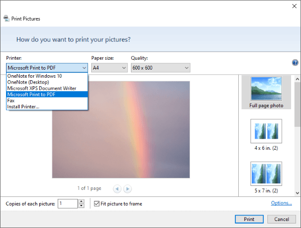 convert tiff image to pdf using windows photo viewer