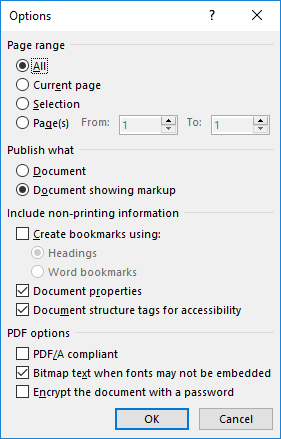 export word to pdf options
