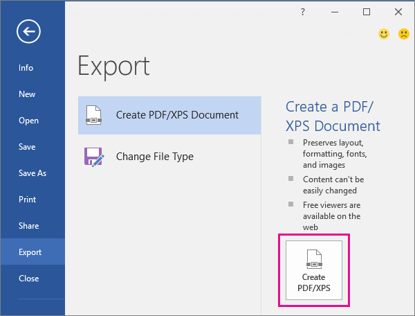 select create pdf/xps