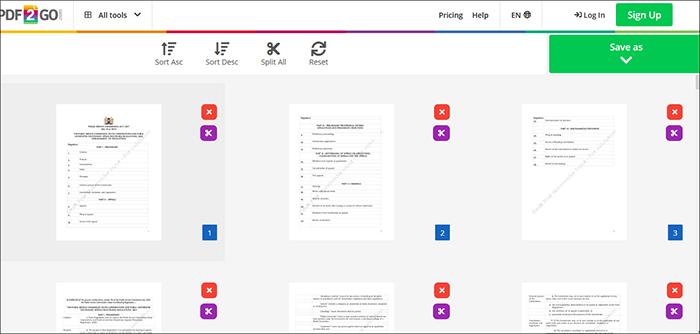 how to split a pdf into pages with pdf2go