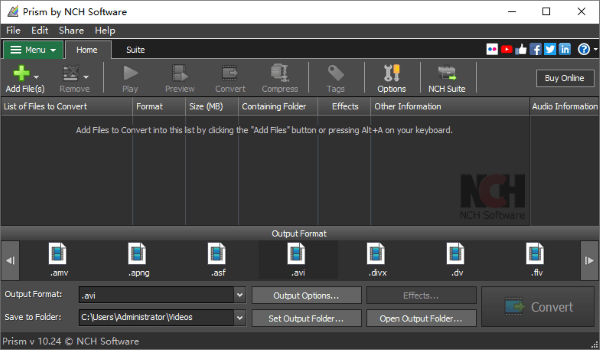 prism video converter main screen