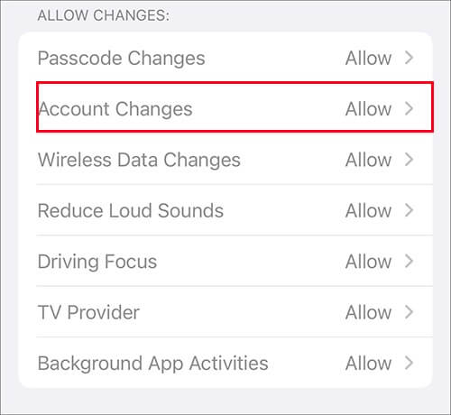 enable account changes to fix unable to sign out of apple id