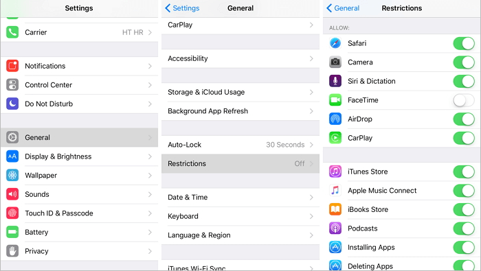 turn off restrictions to fix icon disappeared from iphone