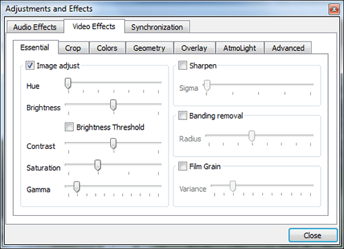 adjustment and effects on vlc