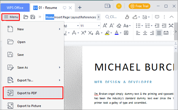 tap export to pdf