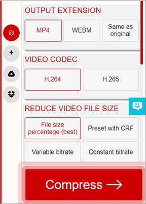 click compress to reduce the video file size
