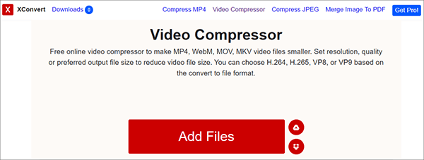 click add files to upload the web video for compression