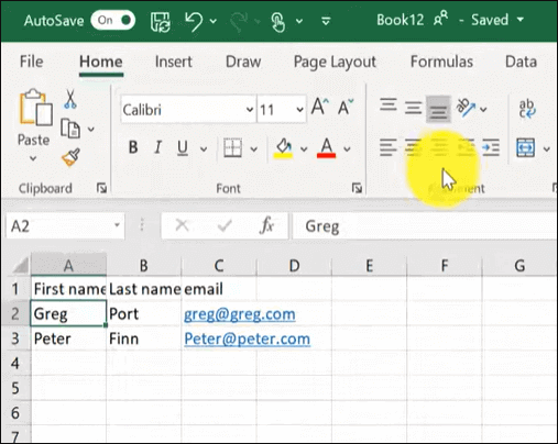 create an excel sheet