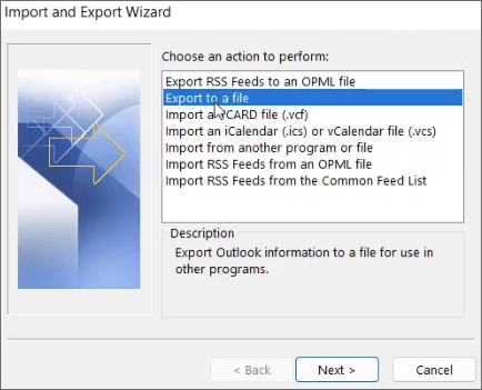 export outlook contacts wizard