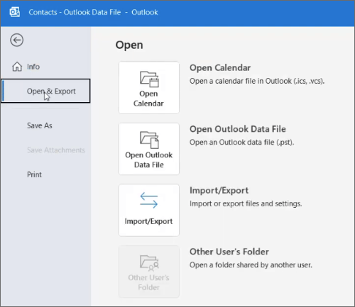 将联系人 Outlook 导出到 Excel