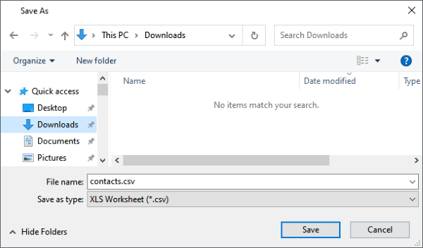 choose the destination folder to export