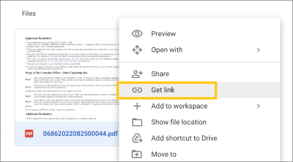 how to attach a pdf to a google doc as a link