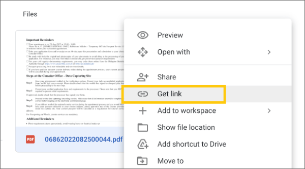 how do i link a pdf in google docs