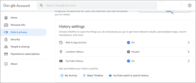 how to see deleted history on google