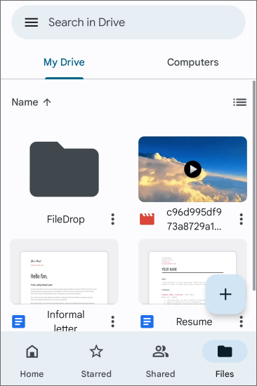 upload the file to the google drive app