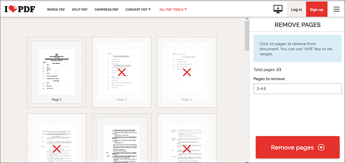 remove a page from a pdf with ilovepdf