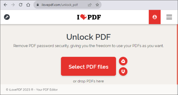 unlock pdf tool of ilovepdf