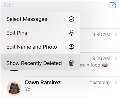 show recently deleted feature of message on iphone