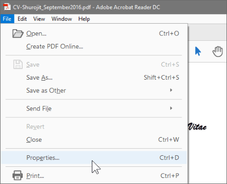 adobe acrobat file properties