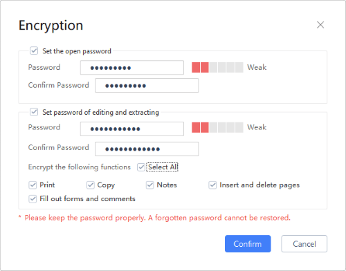 set pdf passwords