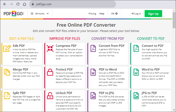 online tools about pdf2go