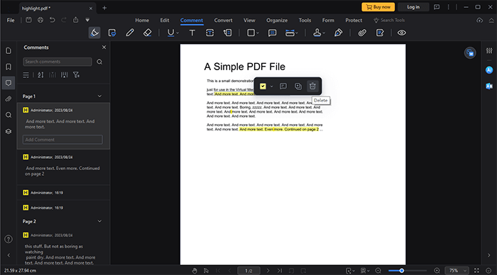 how to remove highlight in pdf